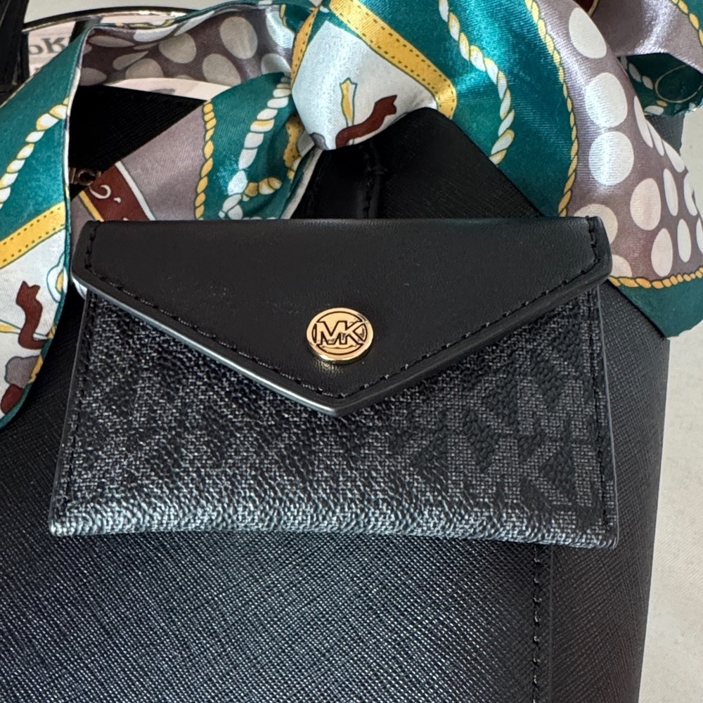 Michael Kors Black Saffiano Leather Tote with Colorful Scarf Accent - Picture 9 of 9